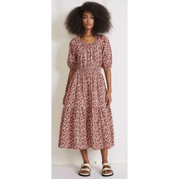Apiece Apart Dresses & Skirts - Apiece Apart Red Floral Midi Dress Organic Cotton Pockets Cut Out Back. SZ LG